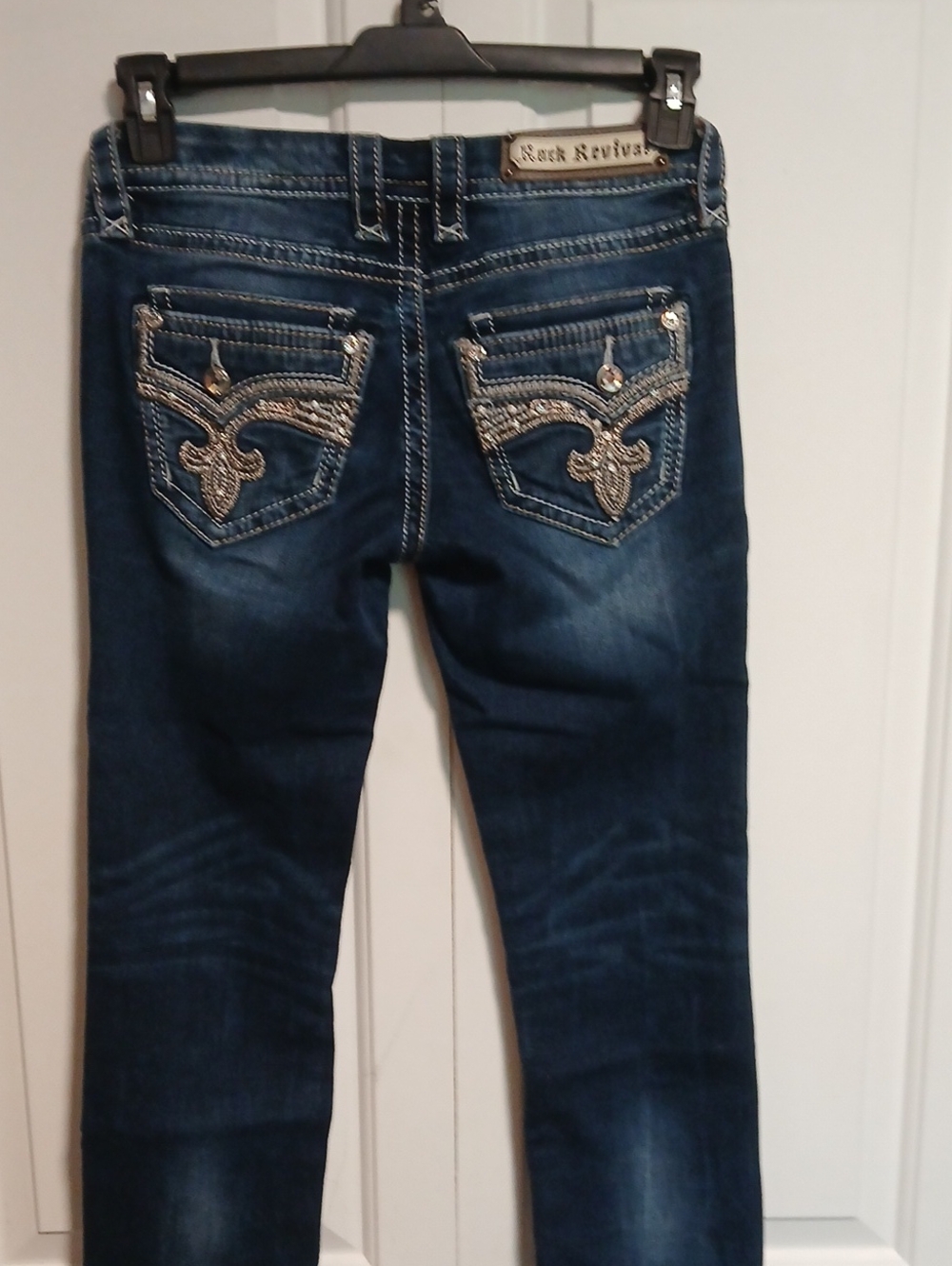 Rock Revival Girl's Dark Blue Skinny Jeans with Embellished Back Pockets Sz 26
